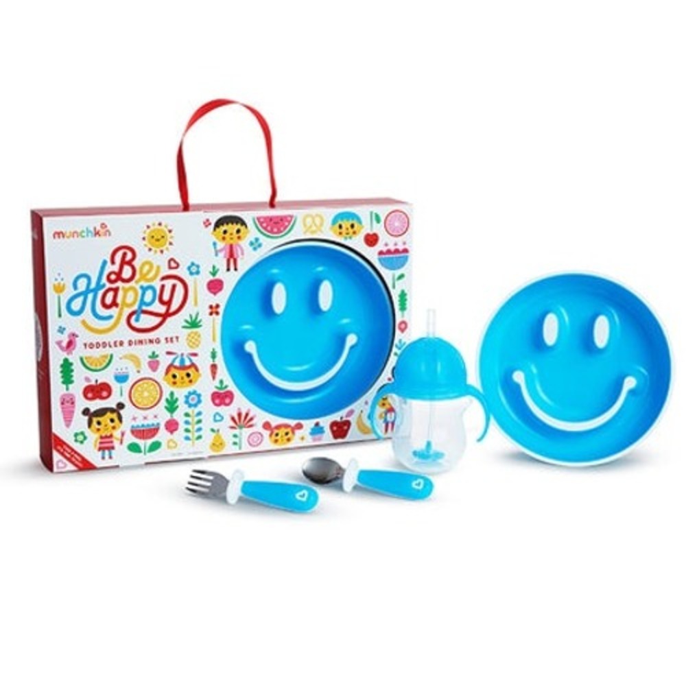 Munchkin Be Happy Toddler‎ Dining Set Plates Cup Utensils Kids Mealtime NEW